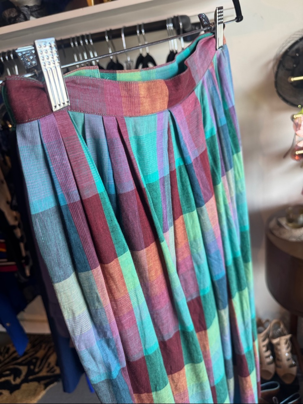 Vintage Christian Dior Multicolor Plaid Midi Skirt - Picture 5 of 5